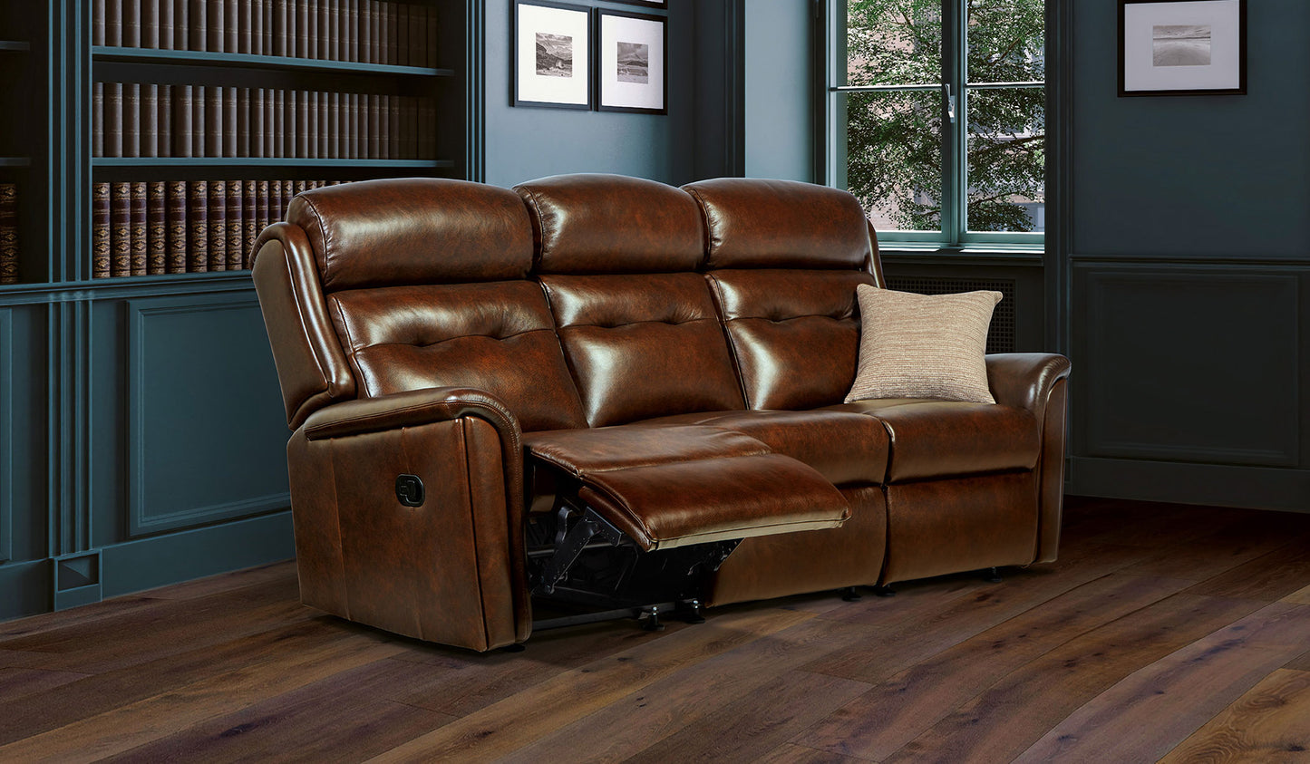 Sherborne Roma Three Seater Manual Reclining Leather Sofa
