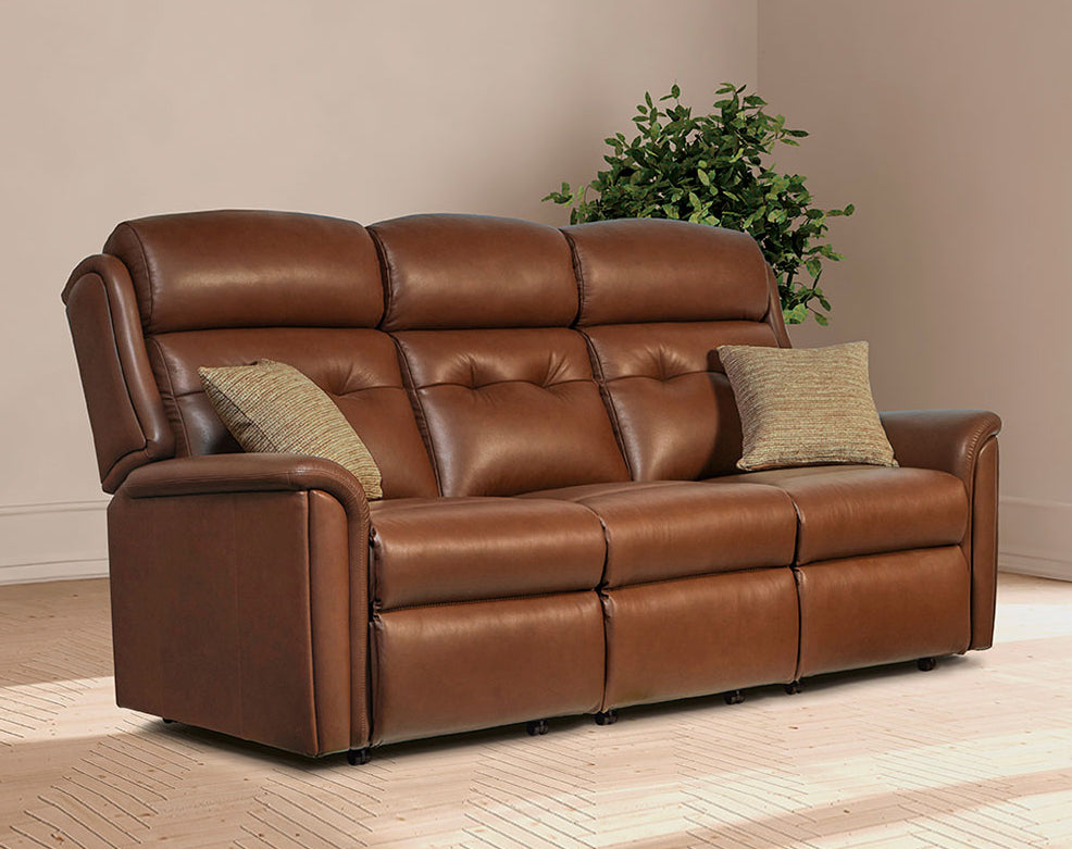 Sherborne Roma Three Seater Electric Reclining Leather Sofa With Headrest Adjustment Option