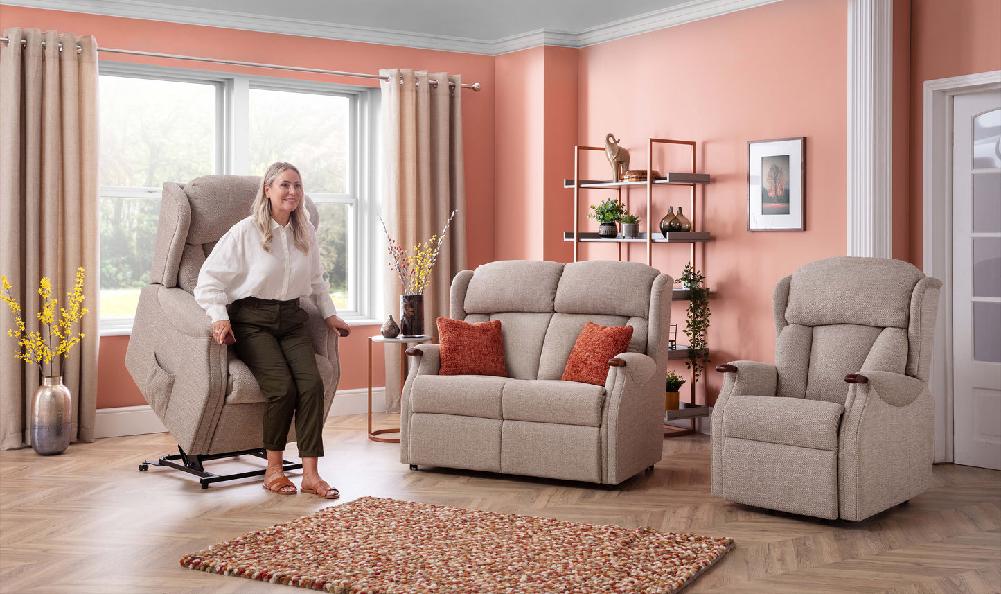 Celebrity Canterbury Fixed Leather Two Seater Settee