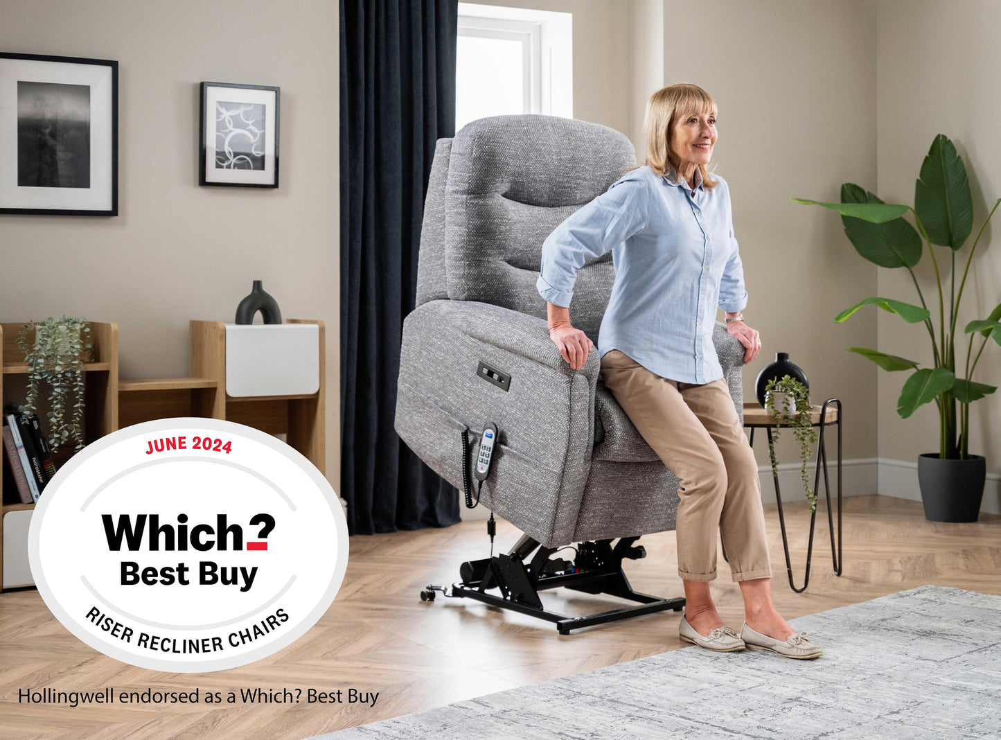Express Delivery Celebrity Hollingwell Dual Motor Rise And Recliner Fabric Armchair With Mammoth Foam VAT FREE