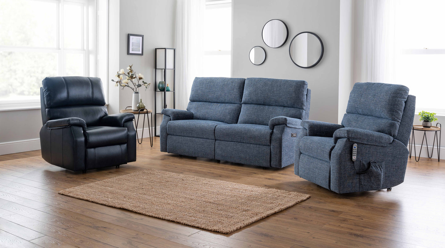 Celebrity Newstead Three Seater Settee Electric Powered Reclining Fabric Sofa With Lumbar & Headrest Adjustment Option