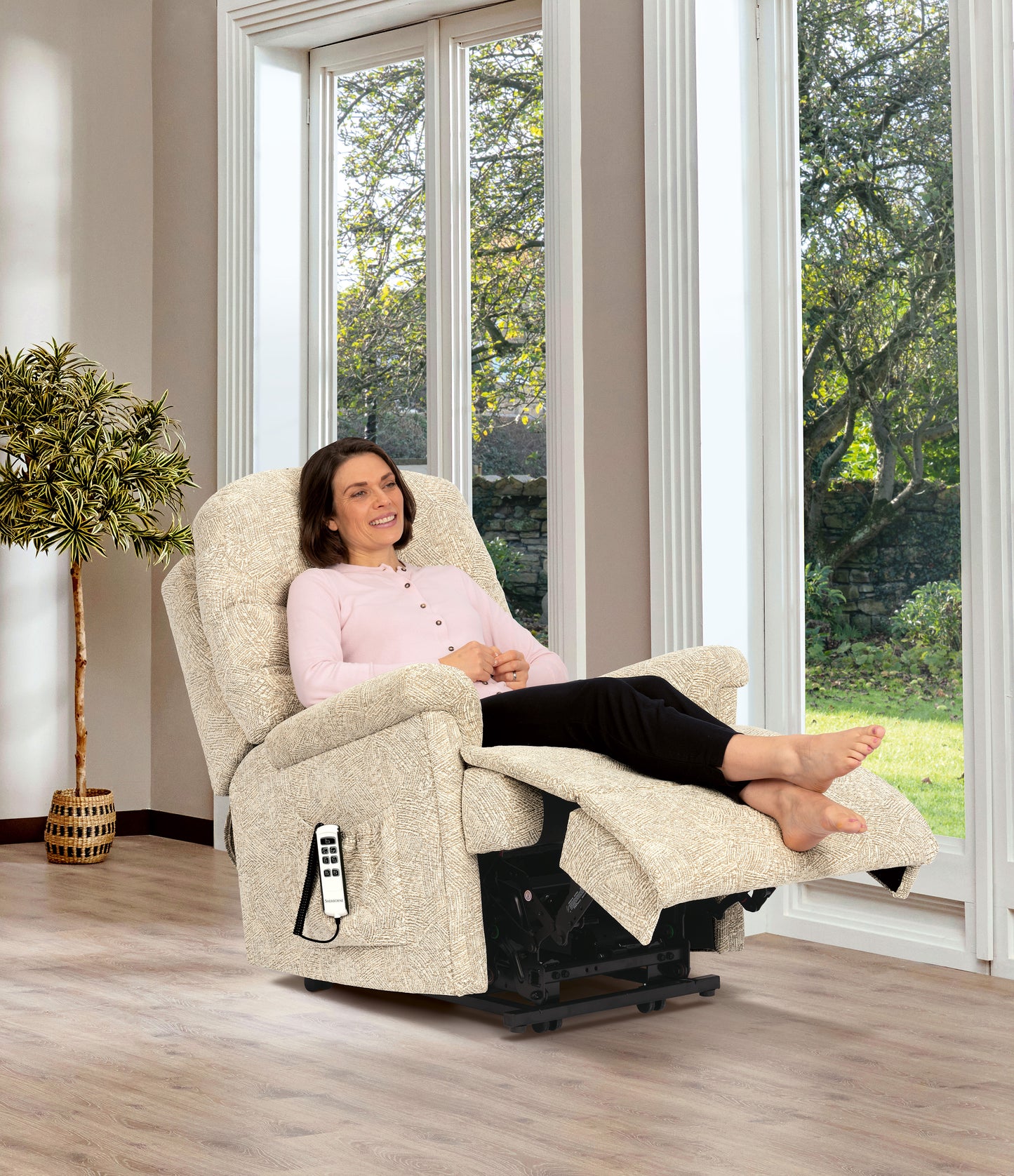 Sherborne Beaumont Single Motor Fabric Riser Recliner Armchair With Lumbar & Headrest Adjustment Option VAT FREE