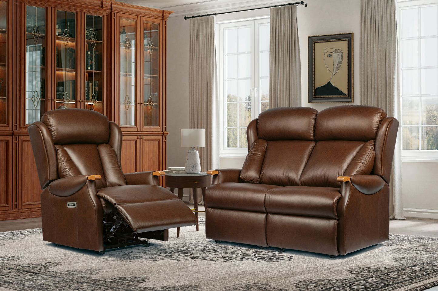 Sherborne Cartmel Knuckle Electric Powered Recliner Leather Armchair With Headrest Adjustment Option