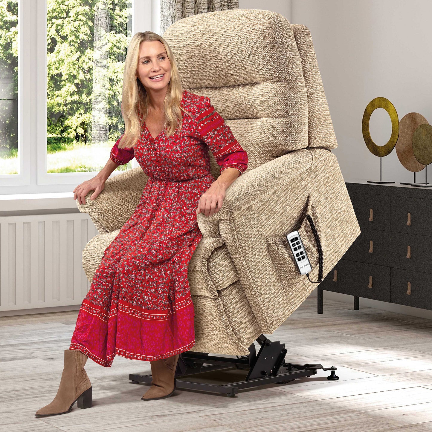 Sherborne Beaumont Dual Motor Fabric Riser Recliner Armchair With Lumbar & Headrest Adjustment Option VAT FREE