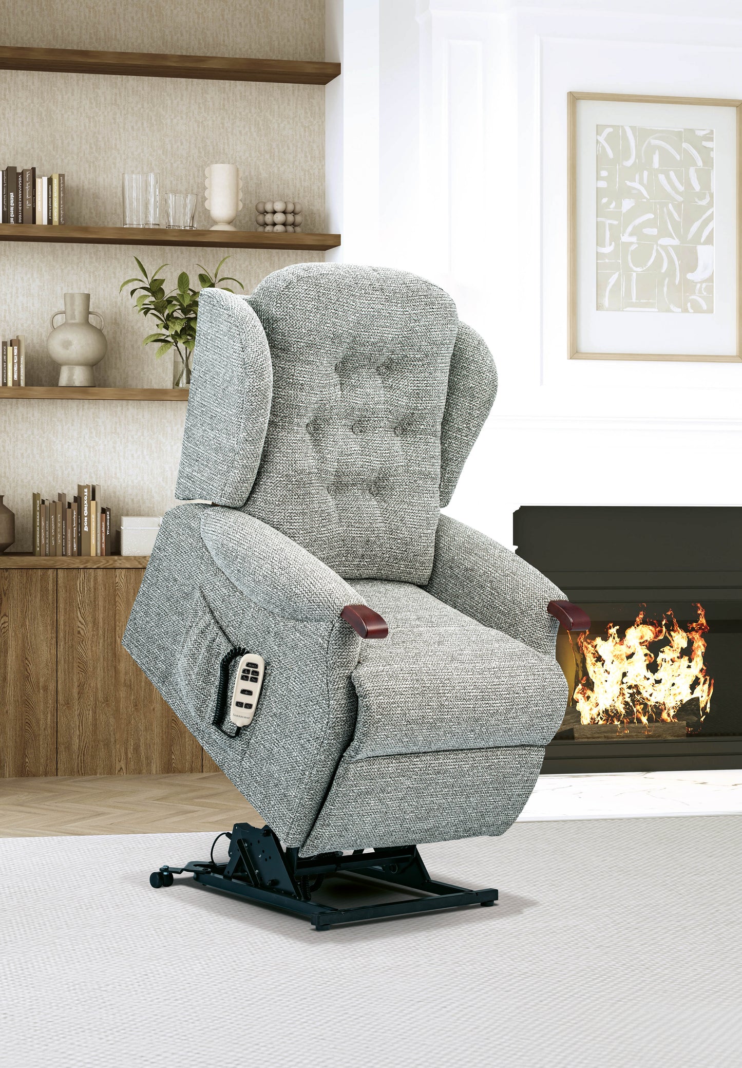 Sherborne Chester Knuckle Dual Motor Fabric Riser Recliner Armchair With Lumbar & Headrest Adjustment Option VAT FREE
