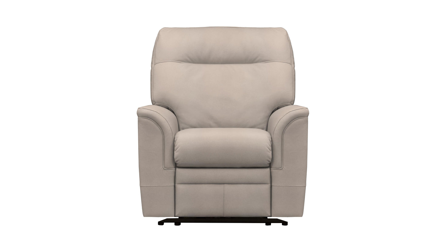 Beige leather recliner chair on a white background