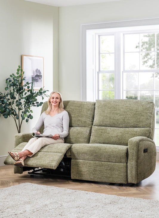Celebrity Southwell Three Seater Electric Powered Reclining Fabric Sofa With Mammoth Foam & Lumbar & Headrest Adjustment Option