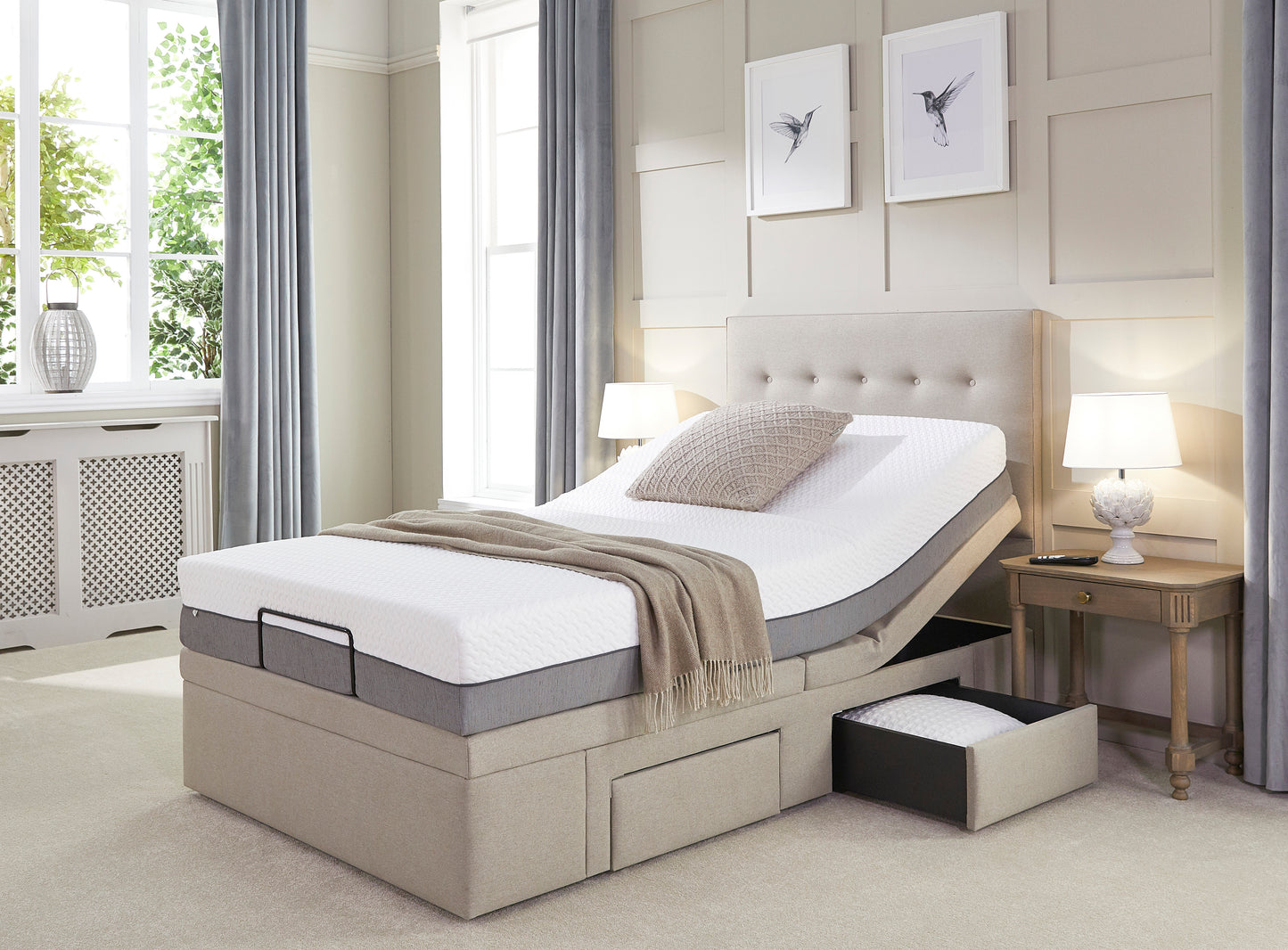 Emerald Motion Divan Adjustable Bed With A Natural 2500 Pocket Sprung Medium Feel Mattress VAT FREE