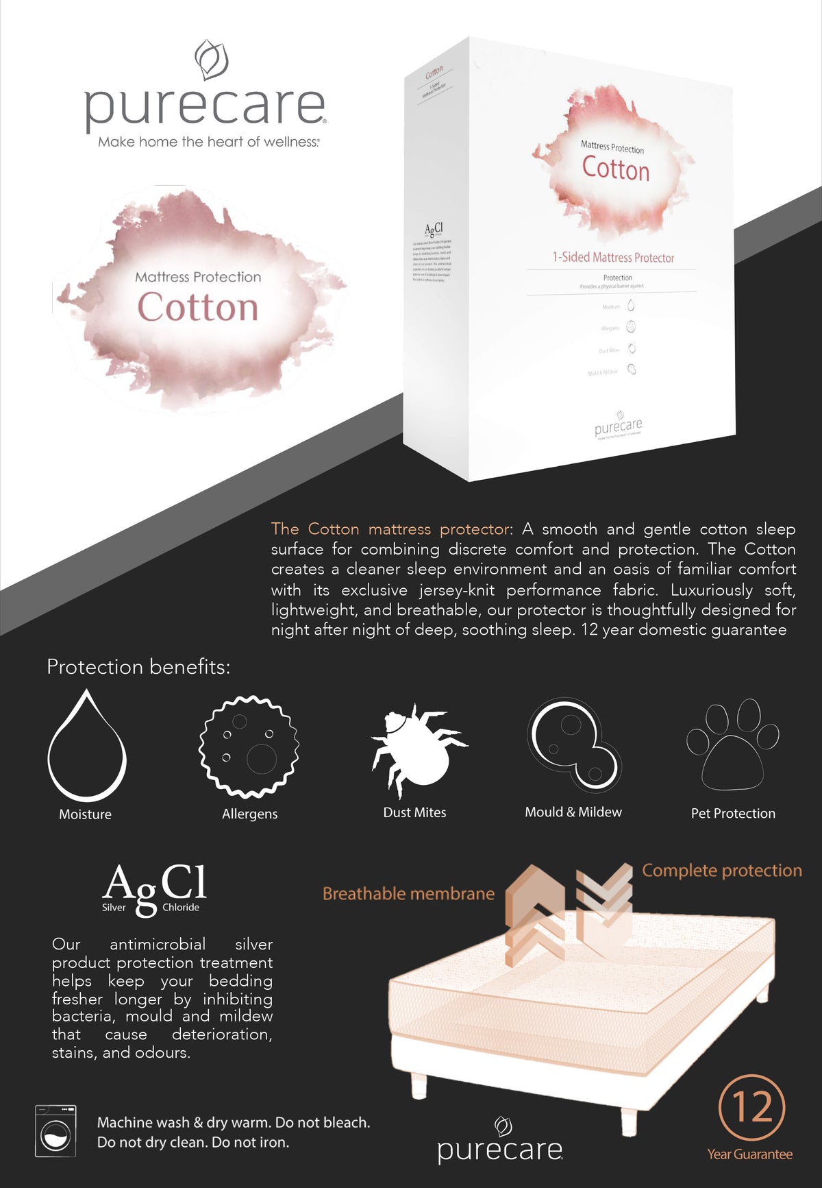 Purecare Cotton Luxury Waterproof Elasticated Mattress Protector