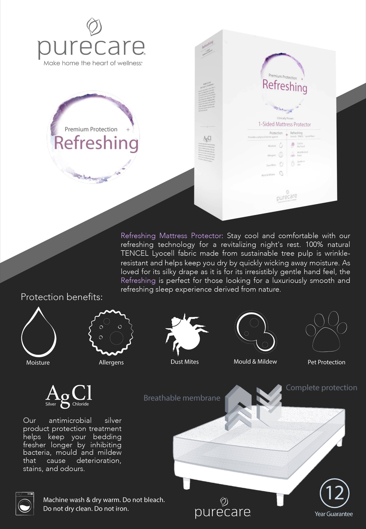 Purecare Refreshing Tencel Luxury Waterproof Elasticated Mattress Protector