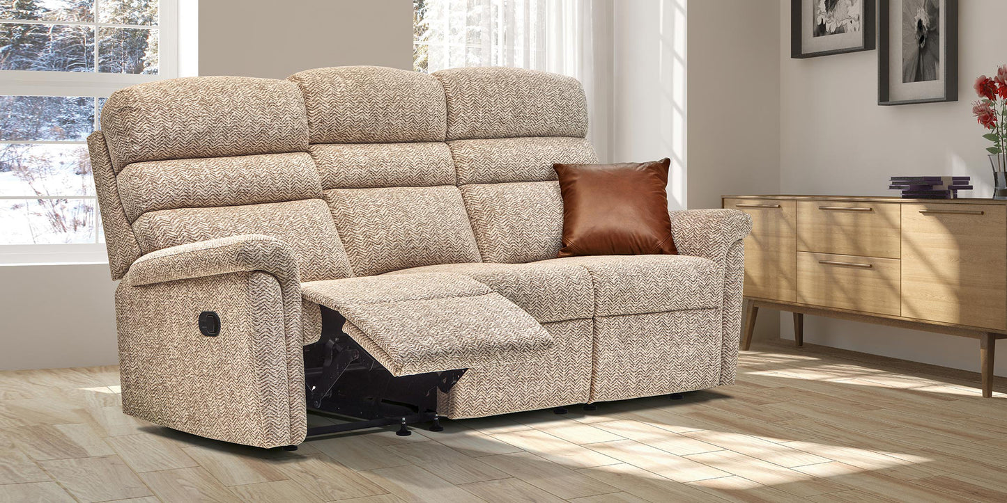 Sherborne Comfi-Sit Three Seater Electric Reclining Fabric Sofa With Headrest Adjustment Option