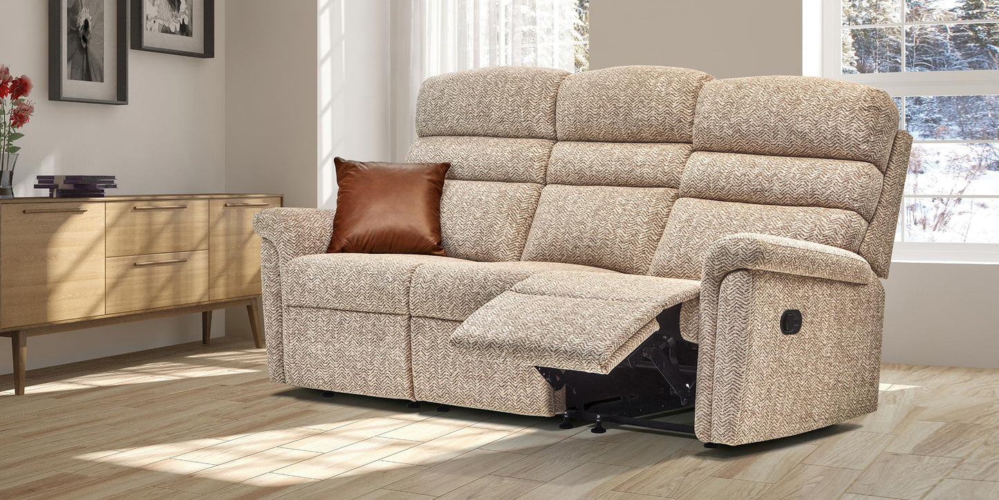 Sherborne Comfi-Sit Three Seater Electric Reclining Fabric Sofa With Headrest Adjustment Option