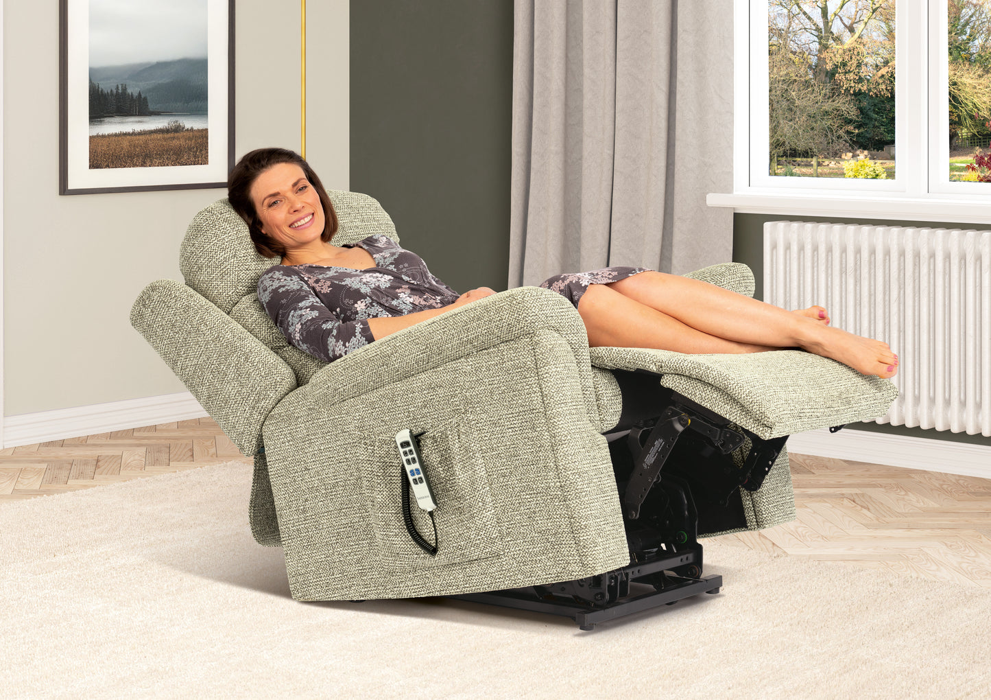 Sherborne Leyburn Cloud Comfort Triple Motor Fabric Rise And Recliner Armchair With Lumbar Or Headrest Adjustment Option VAT FREE