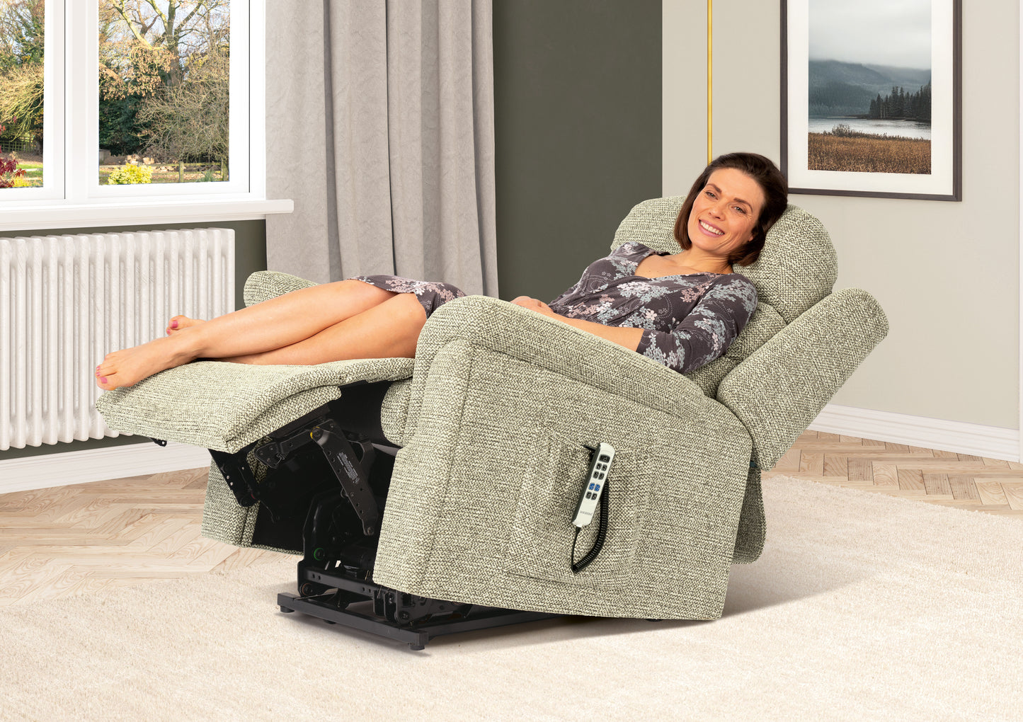 Sherborne Leyburn Cloud Comfort Triple Motor Fabric Rise And Recliner Armchair With Lumbar Or Headrest Adjustment Option VAT FREE