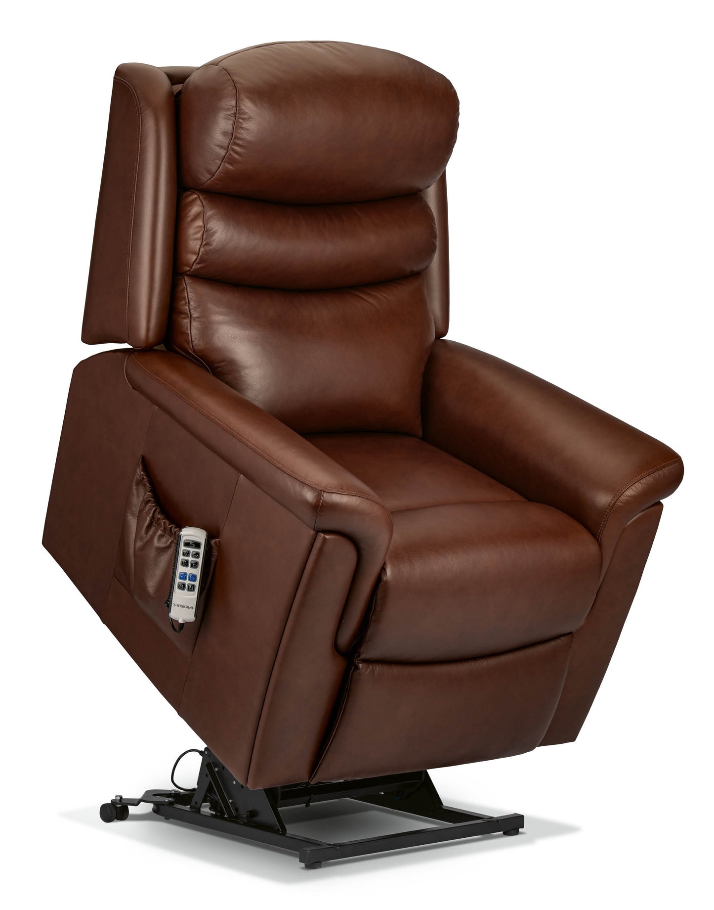 Sherborne Leyburn Single Motor Leather Rise And Recliner Armchair With Lumbar & Headrest Adjustment Option VAT FREE
