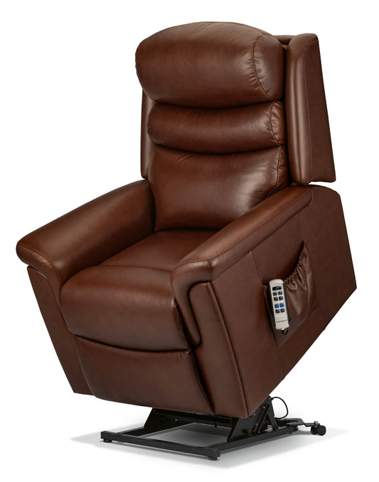 Sherborne Leyburn Single Motor Leather Rise And Recliner Armchair With Lumbar & Headrest Adjustment Option VAT FREE