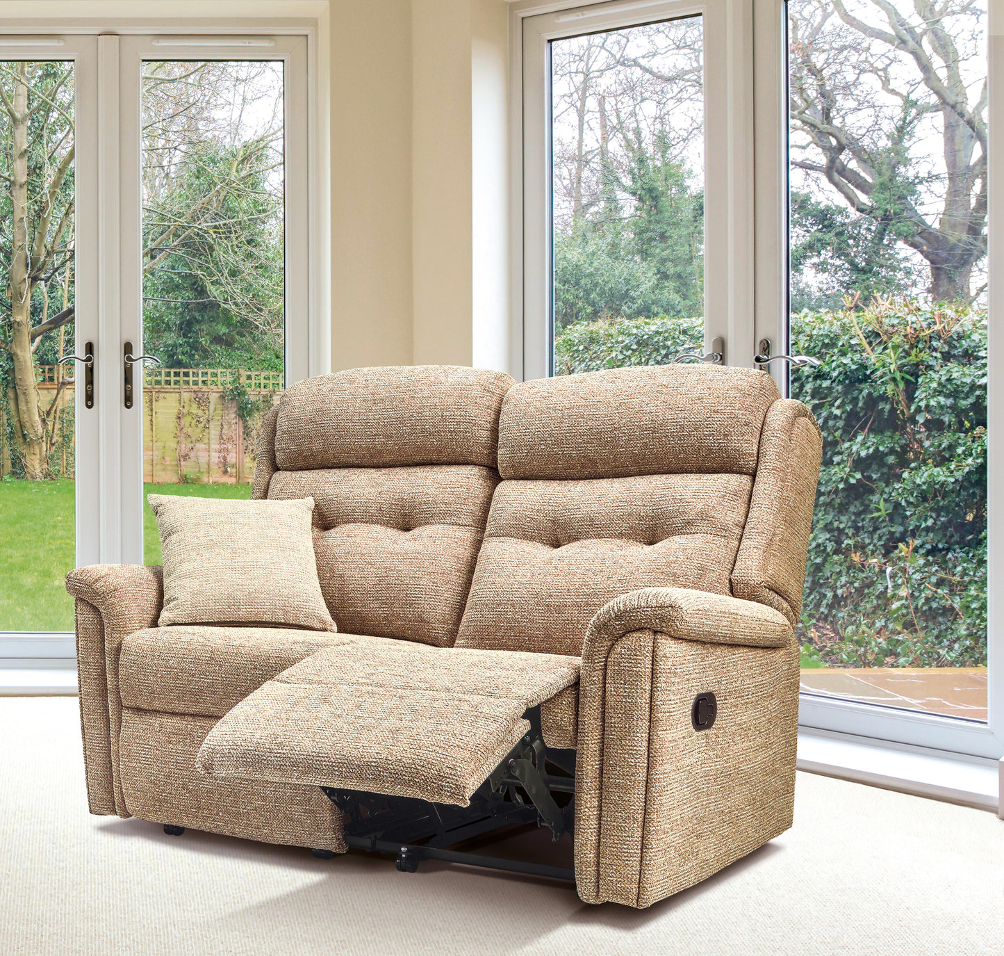 Sherborne Roma Two Seater Electric Reclining Fabric Sofa With Headrest Adjustment Option