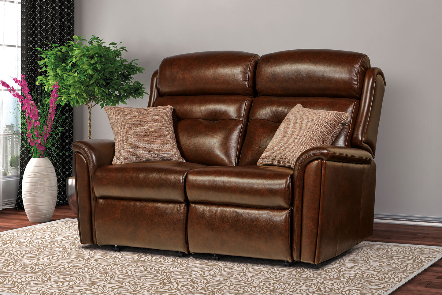 Sherborne Roma Two Seater Electric Reclining Leather Sofa With Headrest Adjustment Option