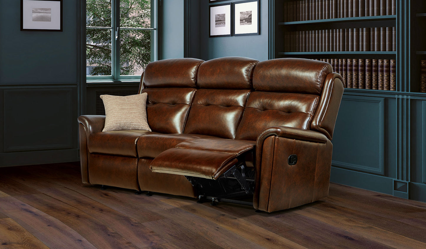 Sherborne Roma Three Seater Manual Reclining Leather Sofa