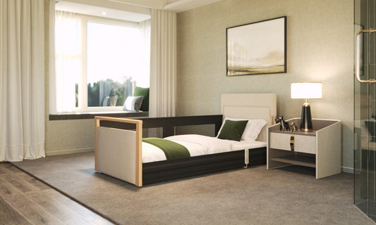 Solo Safeside Upholstered Profiling High Low Floor Bed Home Care Adjustable Bed With A Choice Of Mattresses VAT FREE
