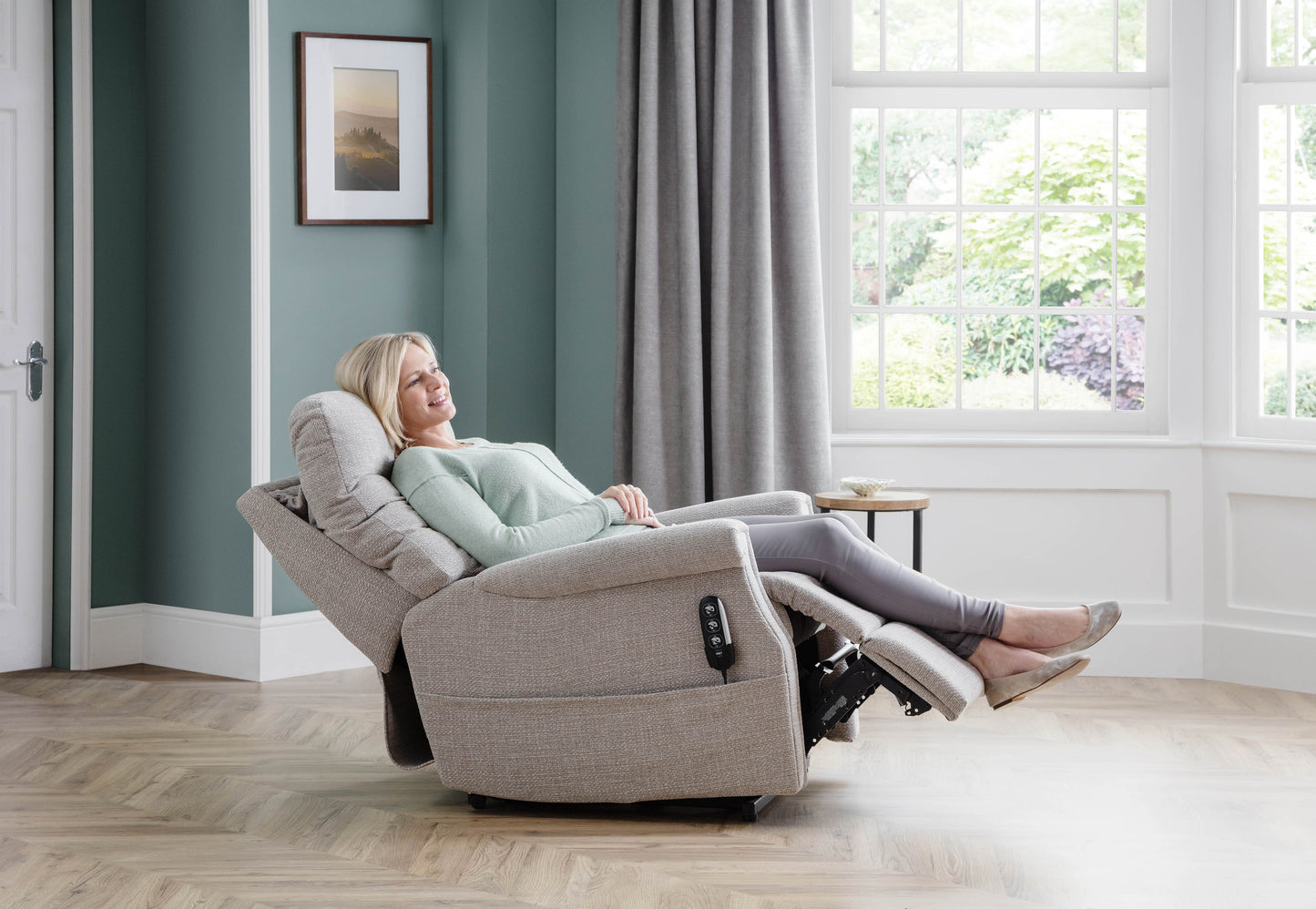 Celebrity Sandhurst Dual Motor Rise And Recliner Fabric Armchair With Mammoth Foam With Adjustable Headrest Option VAT FREE