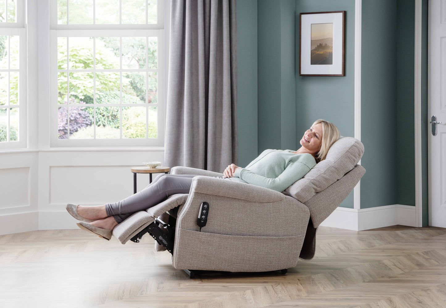 Celebrity Sandhurst Dual Motor Rise And Recliner Fabric Armchair With Mammoth Foam With Adjustable Headrest Option VAT FREE