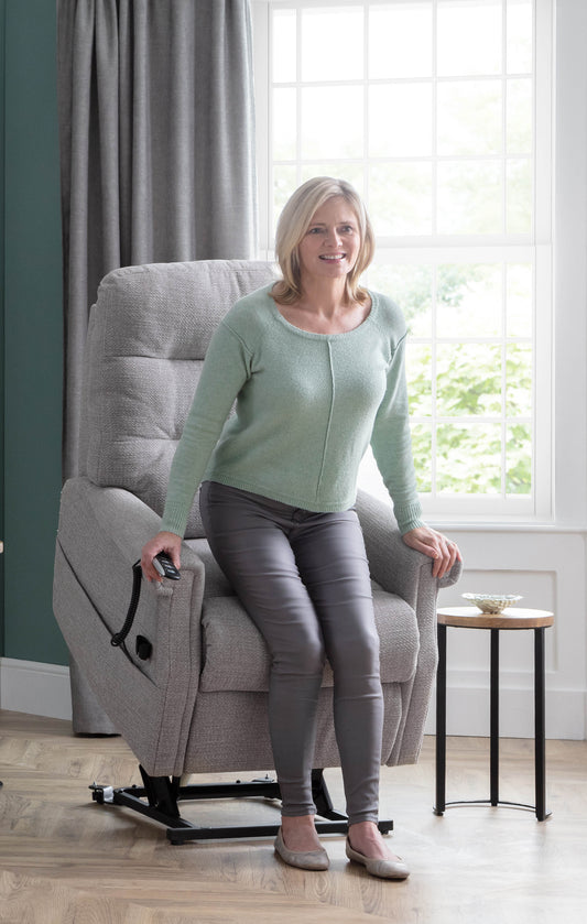 Celebrity Sandhurst Dual Motor Rise And Recliner Fabric Armchair With Mammoth Foam With Adjustable Headrest Option VAT FREE