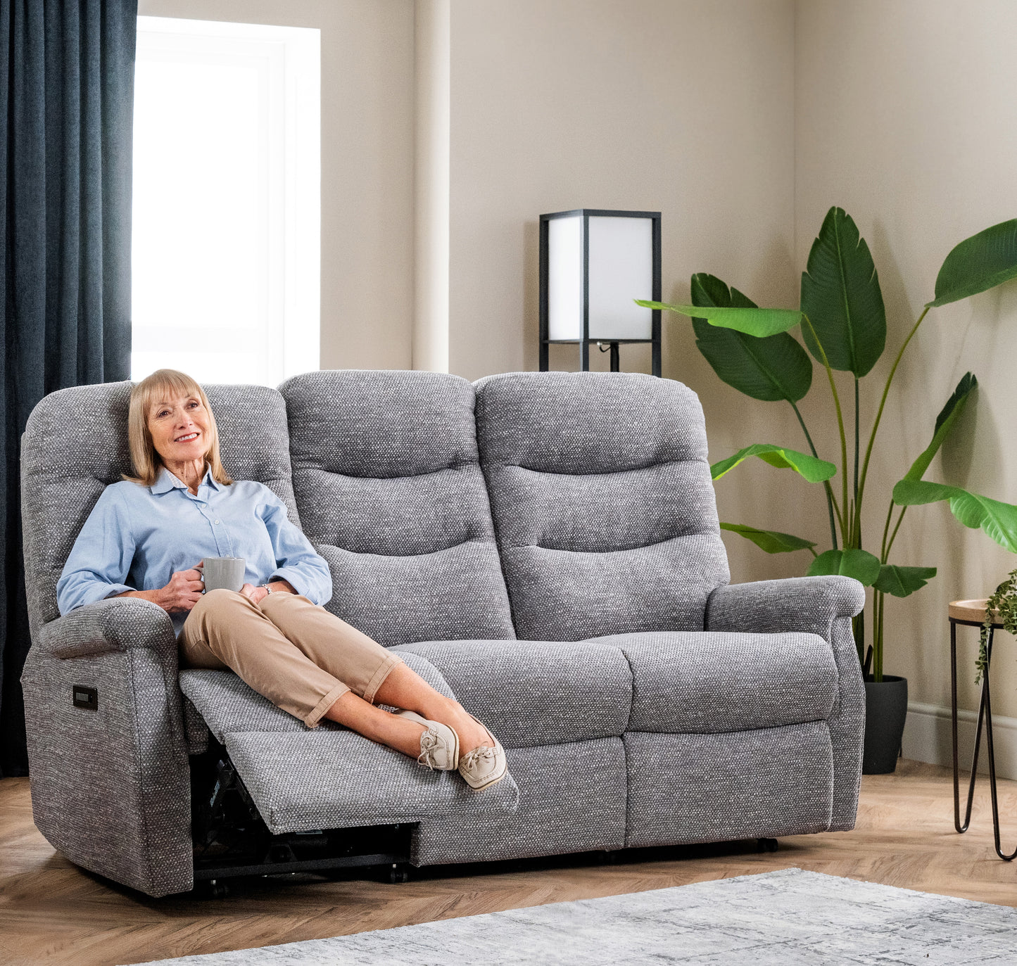 Celebrity Hollingwell Three Seater Settee Manual Reclining Fabric Sofa With Mammoth Foam