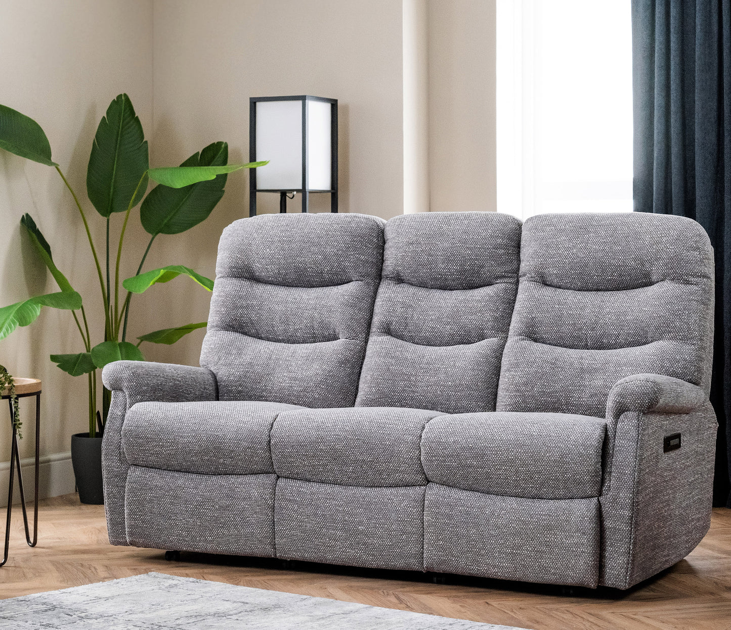 Celebrity Hollingwell Three Seater Settee Electric Powered Reclining Fabric Sofa With Mammoth Foam & Lumbar & Headrest Adjustment Option