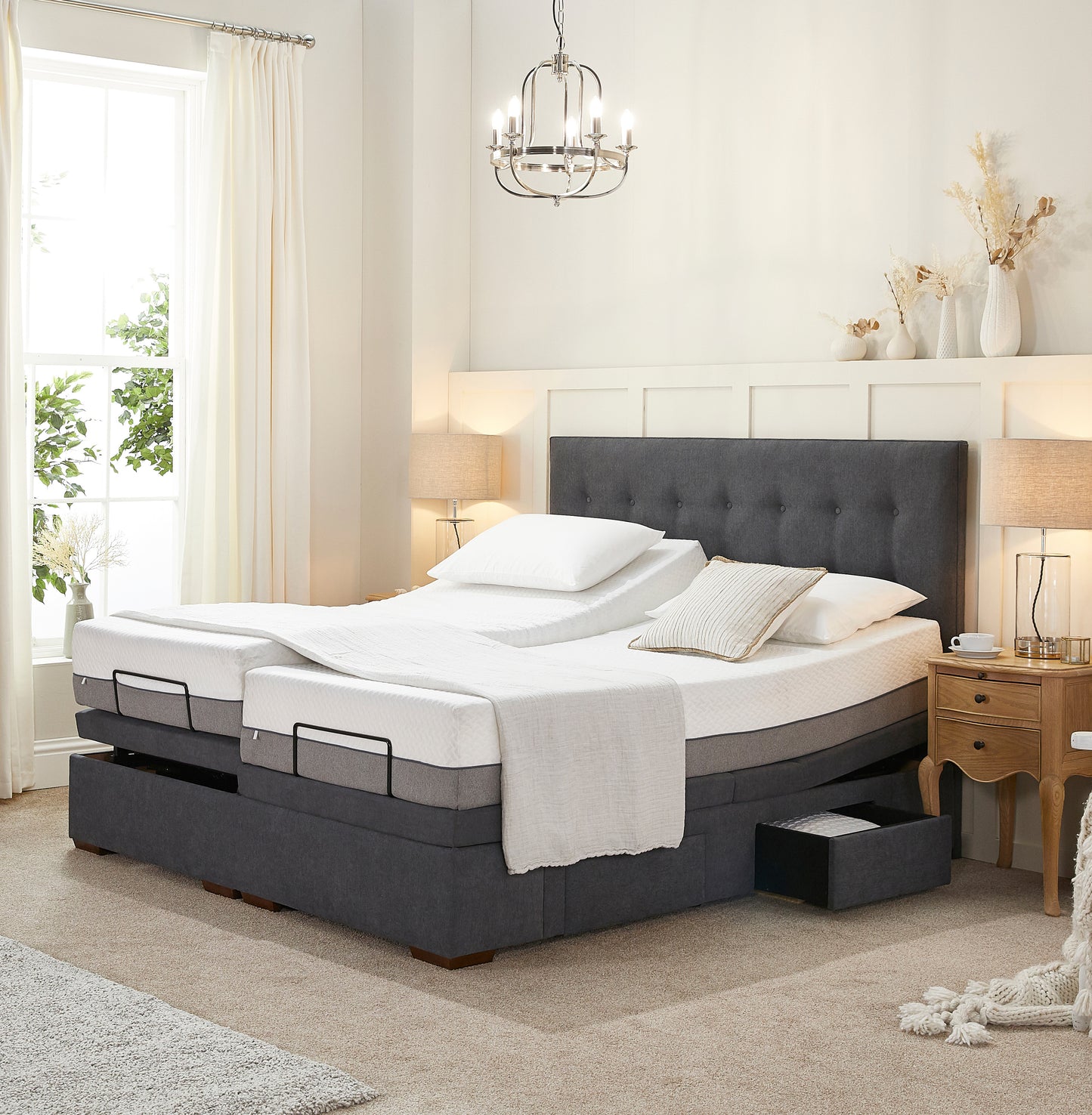 Emerald Motion Divan Adjustable Bed With A Natural 2500 Pocket Sprung Medium Feel Mattress VAT FREE