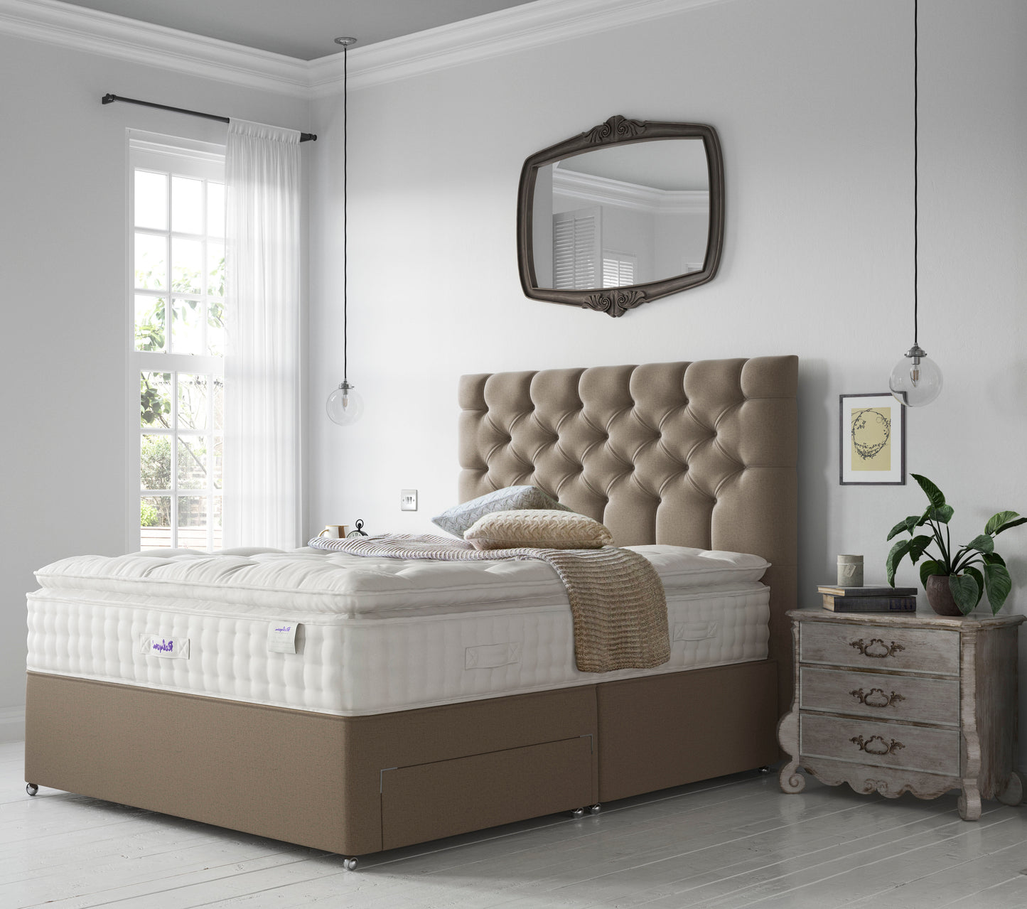 Relyon Luxury Silk Pillow Top 2850 Pocket Sprung Luxurious Hand Made Medium To Soft Feel Divan Bed Set