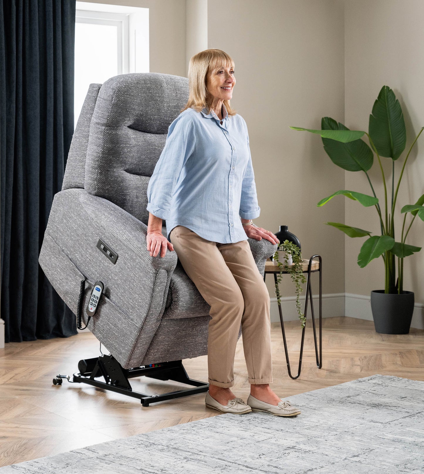 Celebrity Hollingwell Dual Motor Rise And Recliner Fabric Armchair With Mammoth Foam & Lumbar & Headrest Adjustment Option VAT FREE