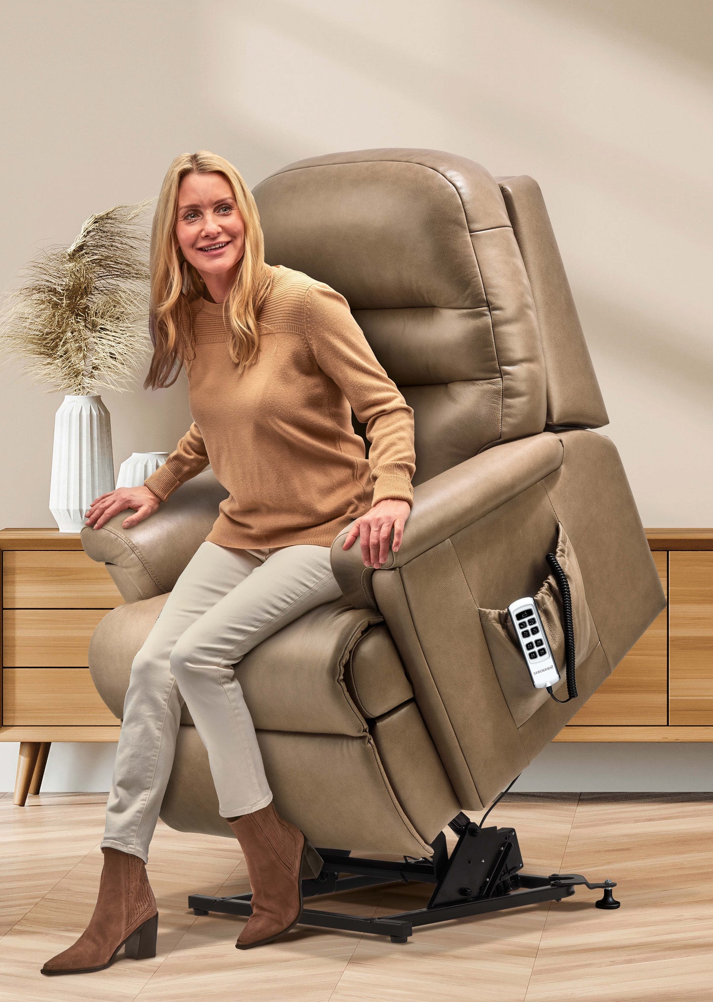 Sherborne Beaumont Cloud Comfort Triple Motor Leather Riser Recliner Armchair With Lumbar & Headrest Adjustment Option VAT FREE
