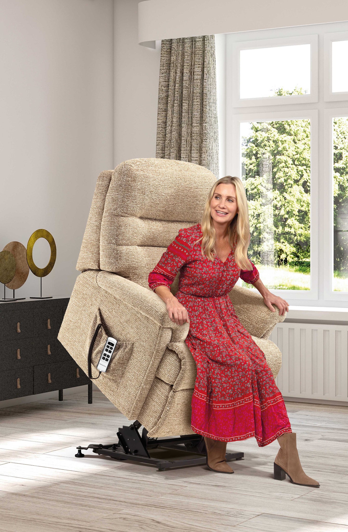 Sherborne Beaumont Cloud Comfort Triple Motor Fabric Riser Recliner Armchair With Lumbar & Headrest Adjustment Option VAT FREE