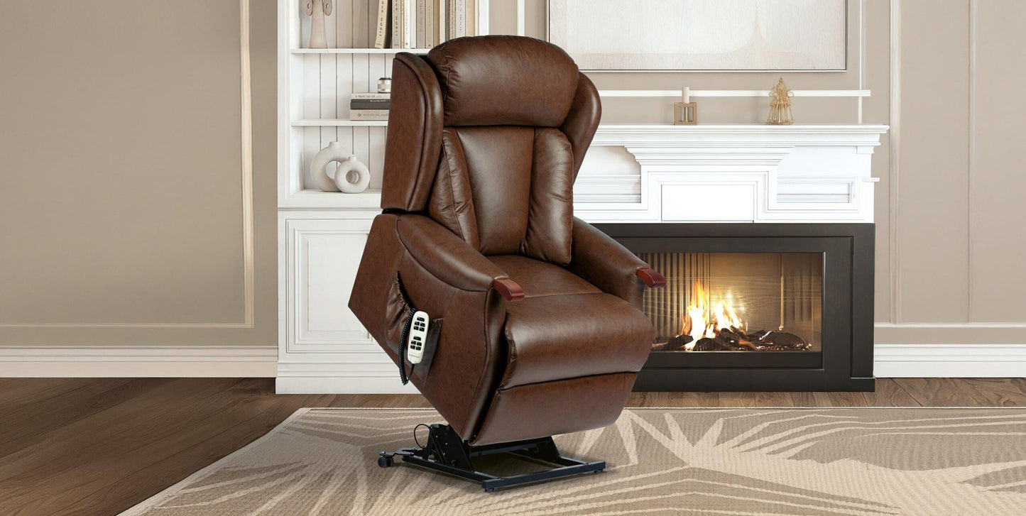 Sherborne Cartmel Knuckle Single Motor Leather Riser Recliner Armchair With Lumbar & Headrest Adjustment Option VAT FREE