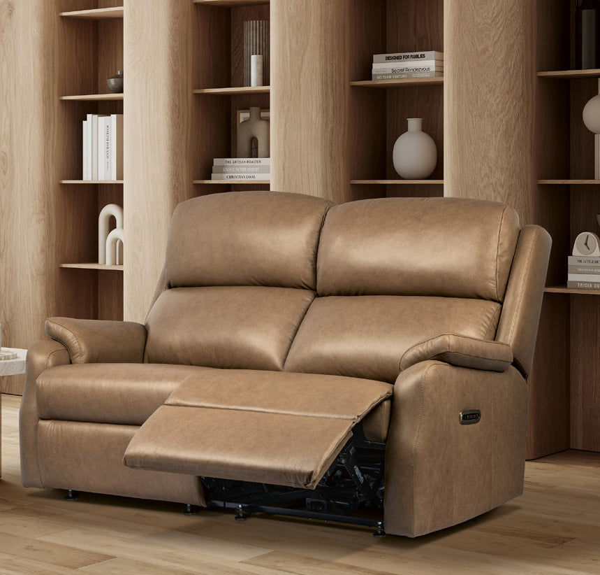 Sherborne Dakota Two Seater Lounger Electric Cloud Reclining Leather Sofa With Headrest & Lumbar Adjustment Option