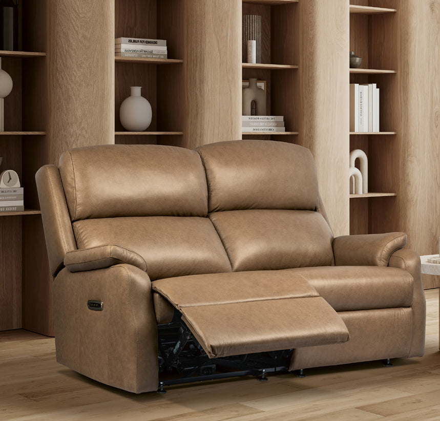 Sherborne Dakota Two Seater Lounger Electric Cloud Reclining Leather Sofa With Headrest & Lumbar Adjustment Option