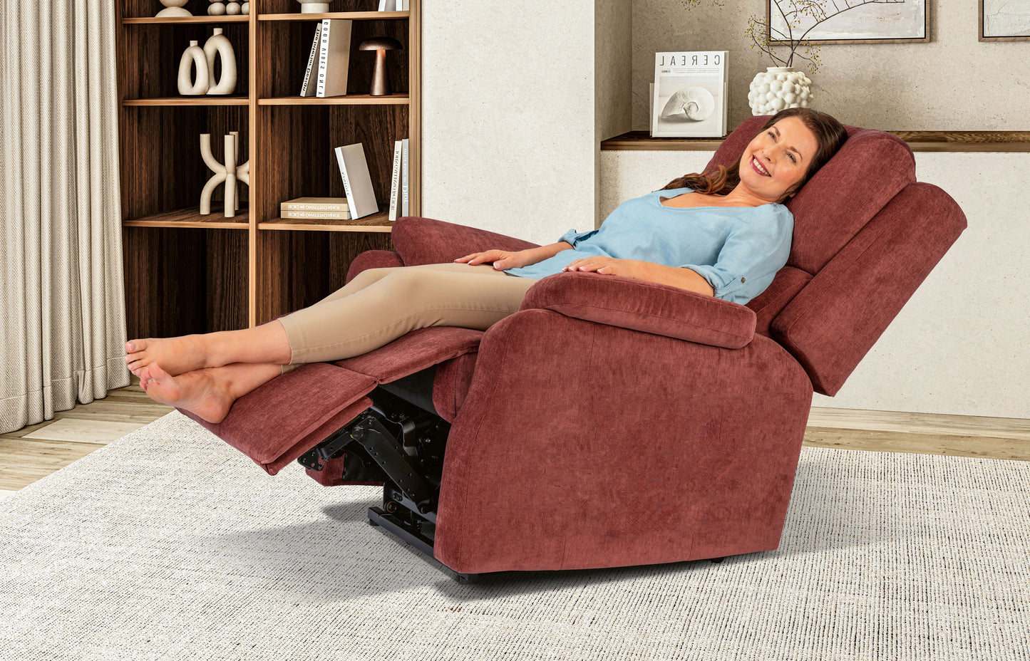 Woman relaxing in a recliner chair in a home setting