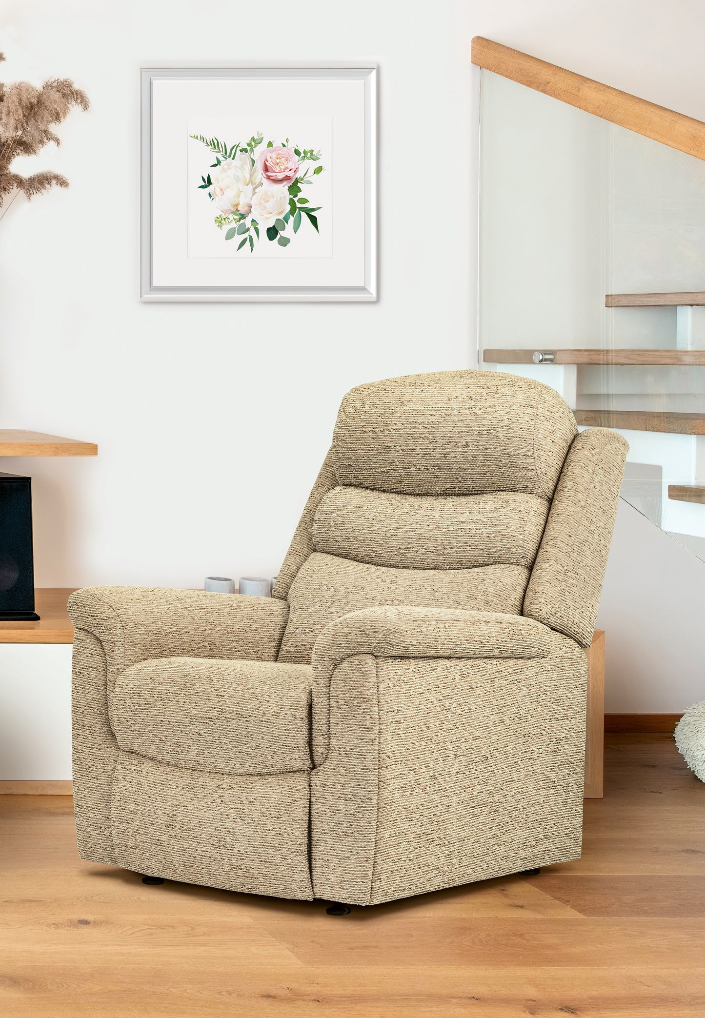 Sherborne Leyburn Single Motor Fabric Rise And Recliner Armchair With Lumbar & Headrest Adjustment Option VAT FREE