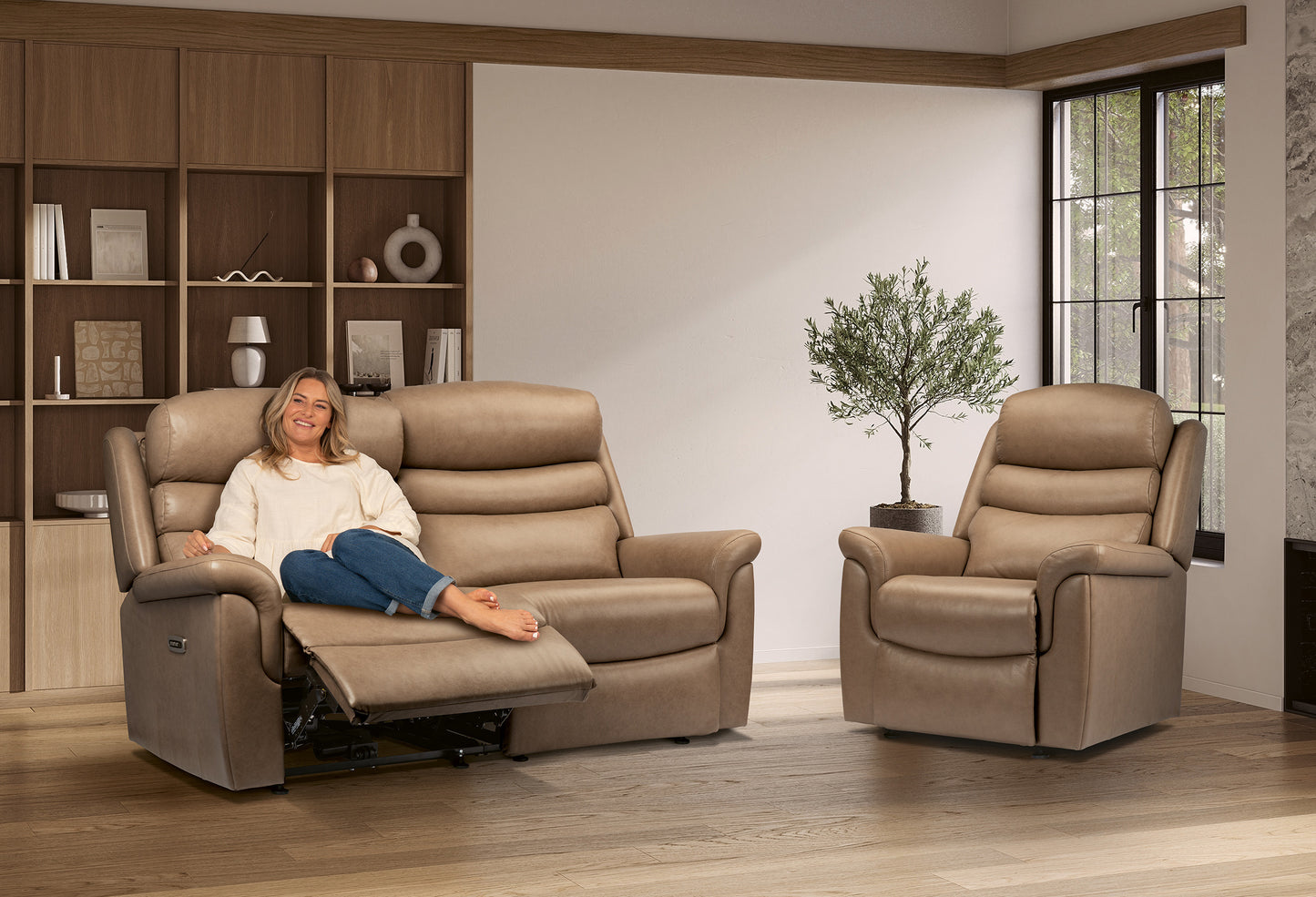 Sherborne Leyburn Two Seater Lounger Manual Reclining Leather Sofa