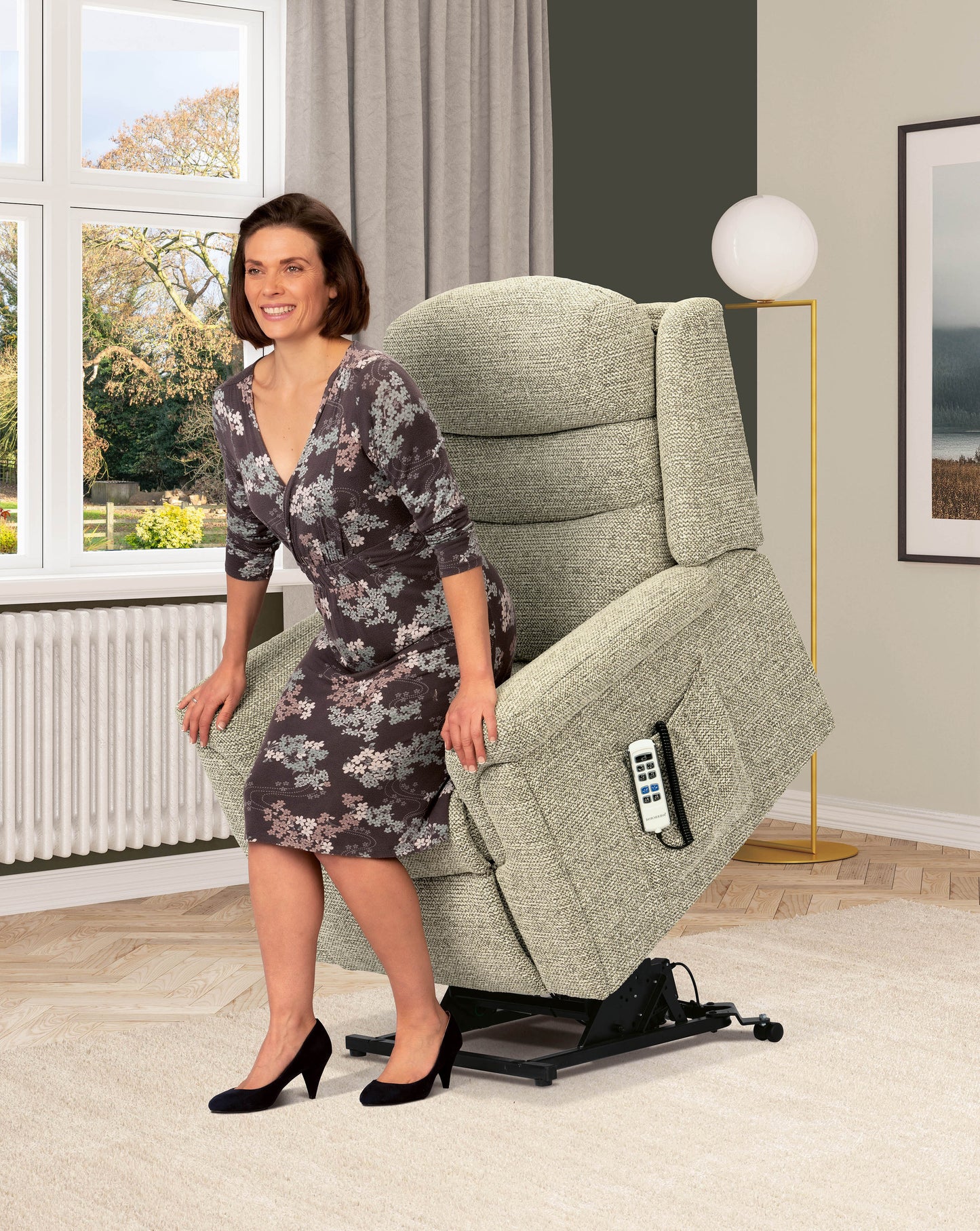 Sherborne Leyburn Cloud Comfort Triple Motor Fabric Rise And Recliner Armchair With Lumbar Or Headrest Adjustment Option VAT FREE