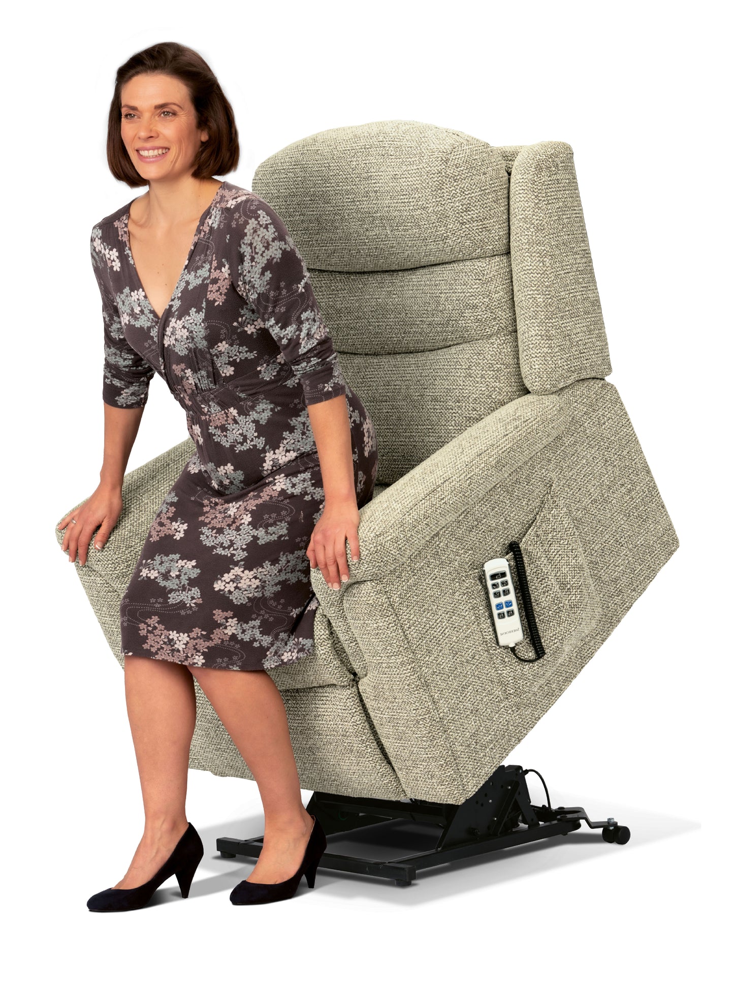 Sherborne Leyburn Single Motor Fabric Rise And Recliner Armchair With Lumbar & Headrest Adjustment Option VAT FREE