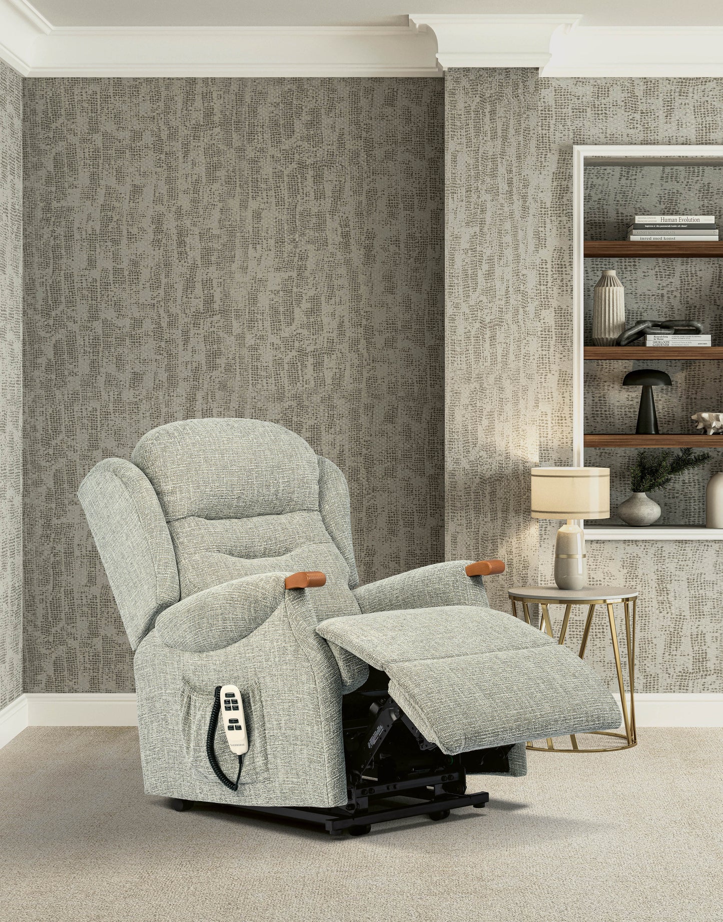 Sherborne Newbury Knuckle Dual Motor Fabric Riser Recliner Armchair With Lumbar & Headrest Adjustment Option VAT FREE