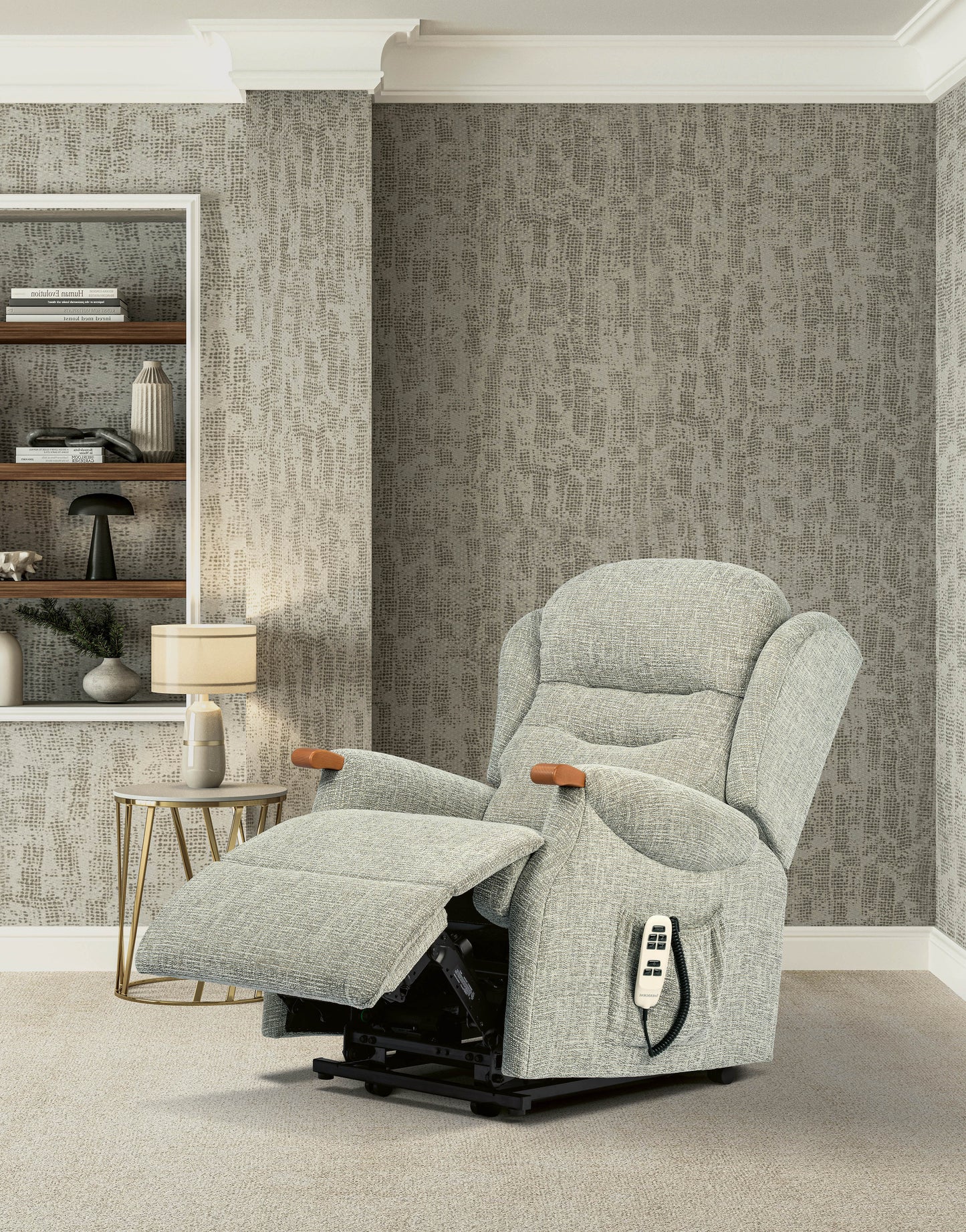 Sherborne Newbury Knuckle Dual Motor Fabric Riser Recliner Armchair With Lumbar & Headrest Adjustment Option VAT FREE