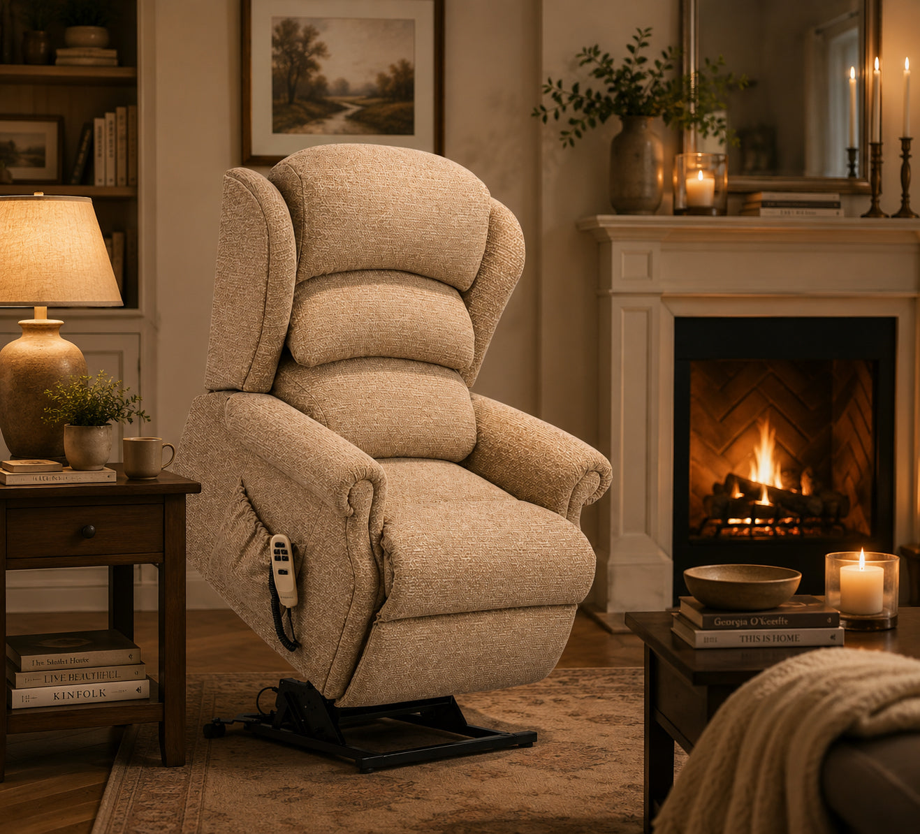 Sherborne Ryedale Dual Motor Fabric Riser Recliner Armchair With Lumbar & Headrest Adjustment Option VAT FREE