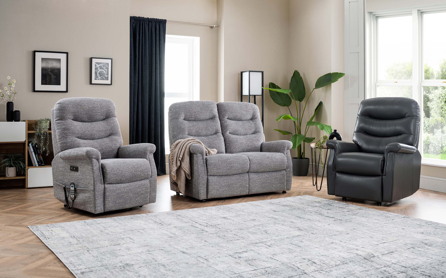 Celebrity Hollingwell Two Seater Settee Electric Powered Reclining Fabric Sofa With Mammoth Foam & Lumbar & Headrest Adjustment Option