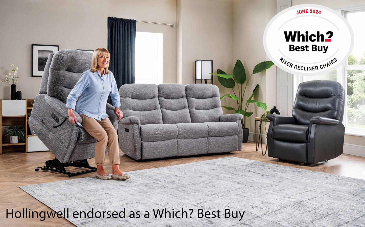 Celebrity Hollingwell Dual Motor Rise And Recliner Fabric Armchair With Mammoth Foam & Lumbar & Headrest Adjustment Option VAT FREE