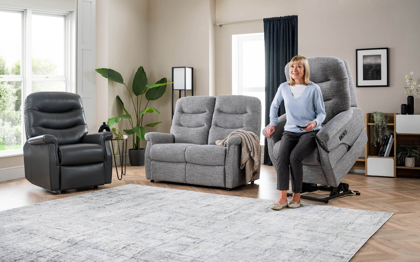 Celebrity Hollingwell Two Seater Settee Electric Powered Reclining Fabric Sofa With Mammoth Foam & Lumbar & Headrest Adjustment Option