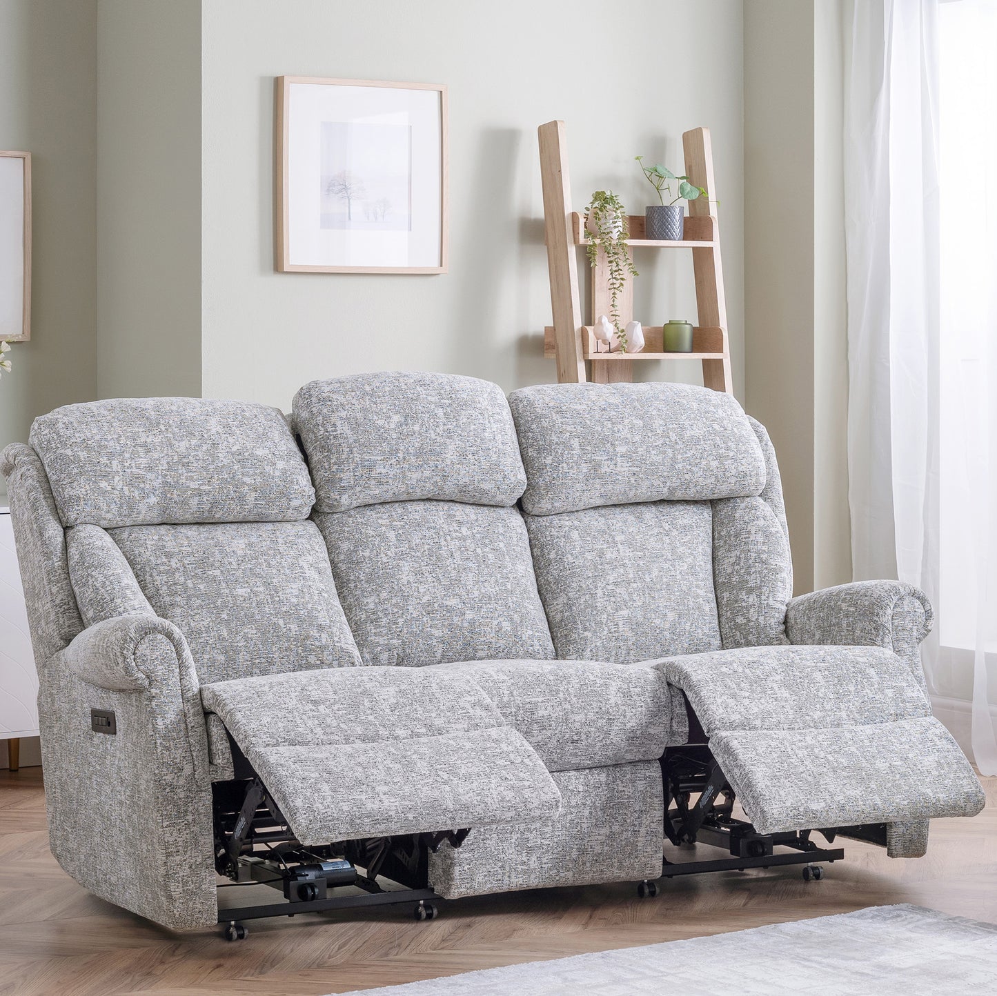 Celebrity Ashfield Three Seater Electric Powered Reclining Fabric Sofa With Mammoth Foam & Lumbar & Headrest Adjustment Option