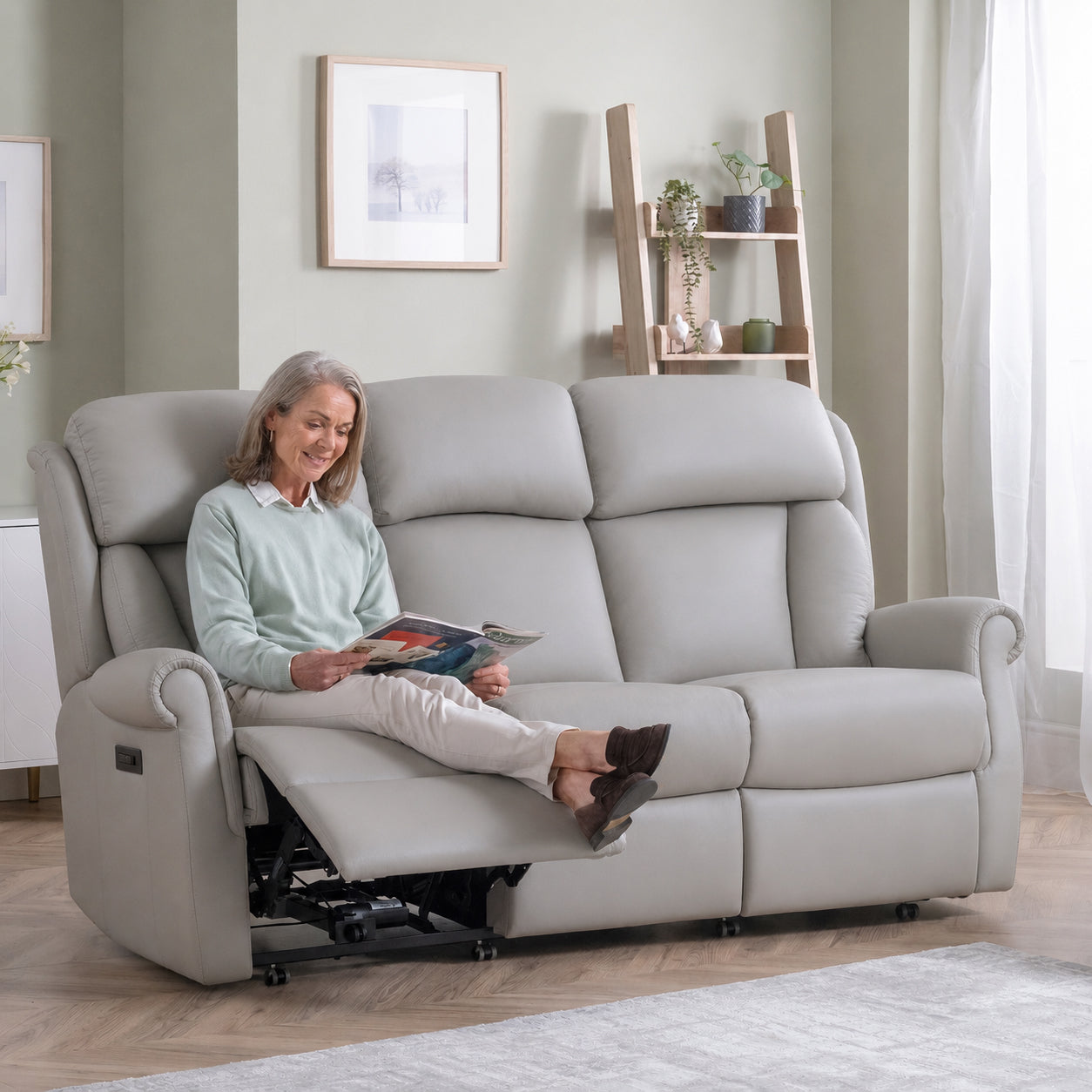 Celebrity Ashfield Three Seater Electric Powered Reclining Leather Sofa With Lumbar & Headrest Adjustment Option